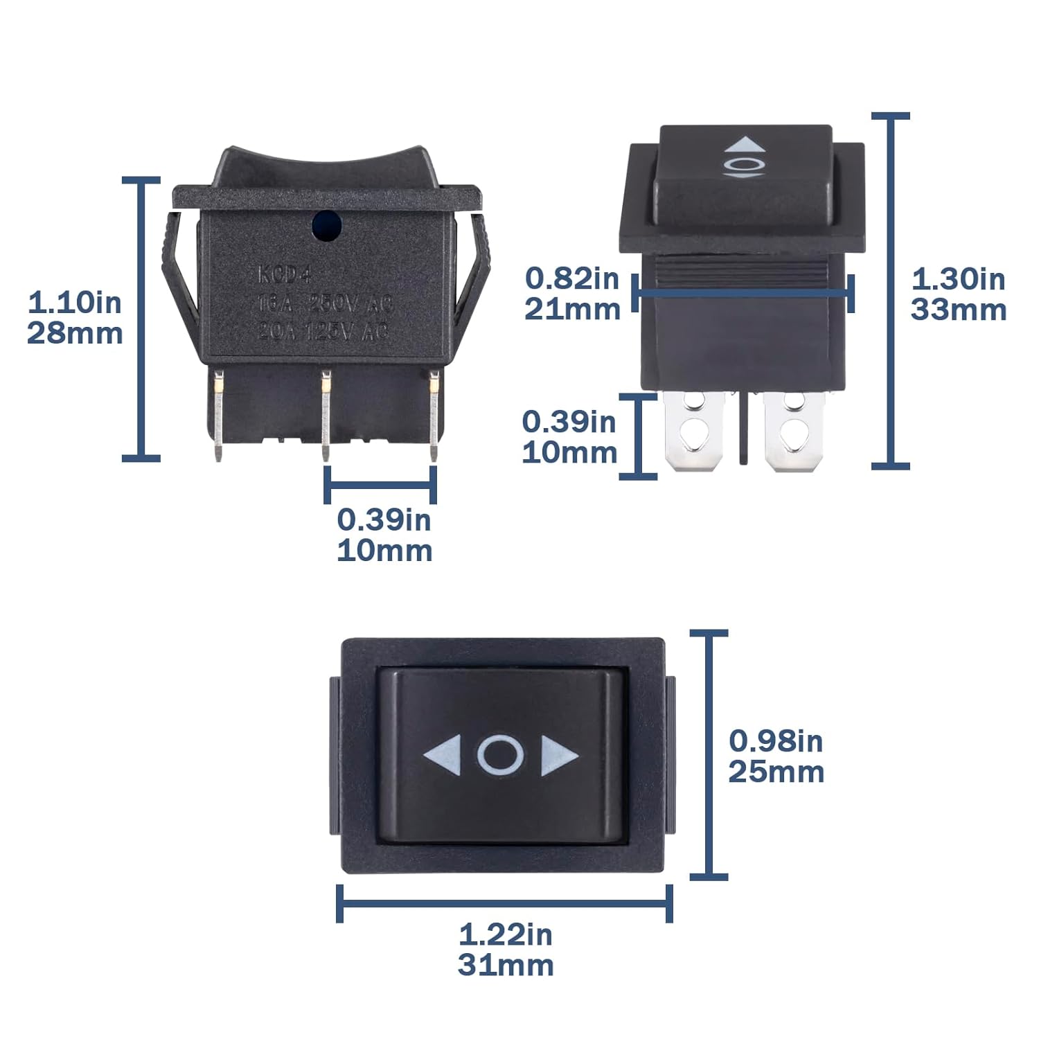  INTERRUPTEUR A BASCULE MOMENTANE 3POSITIONS 6BROCHES 16A 250VAC 20A 125VAC DPDT INTERRUPTEURS A RAPPEL BOUTON POUSSOIR NOIR
