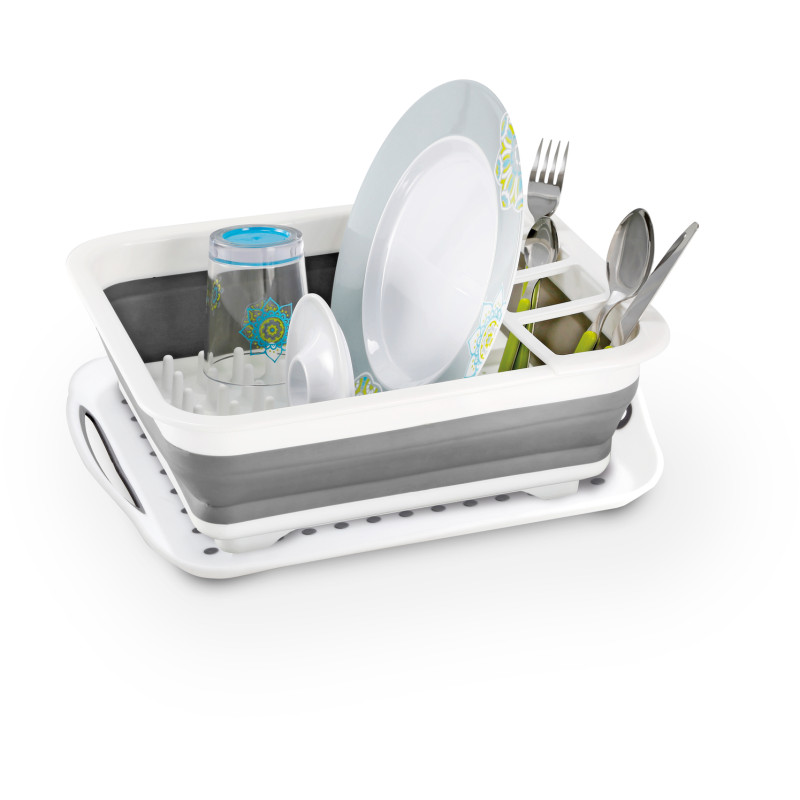  EGOUTTOIR A VAISSELLE RETRACTABLE AVEC PLATEAU DROPPER FOLD-AWAY GRIS BLANC - BRUNNER